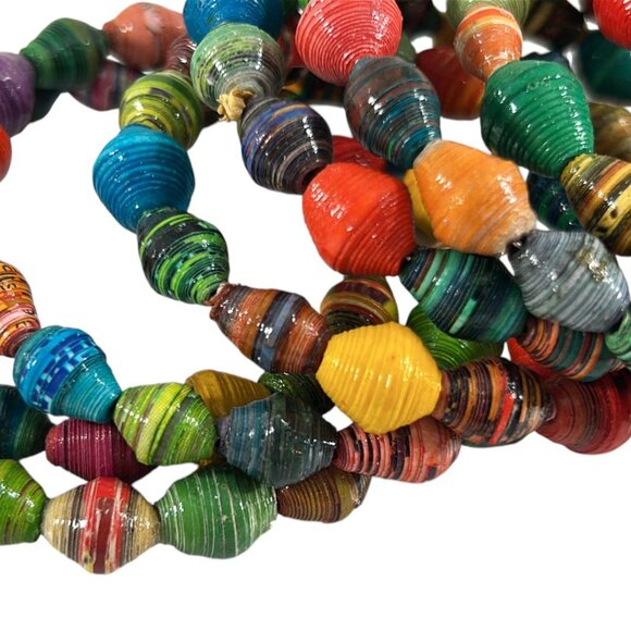 Handmade Recycled Paper Bead Coil Wrap Bracelet Rainbow Multicolor Boho - Picture 9 of 16